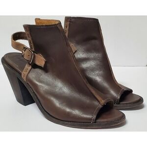 Frye Izzy Artisan Bootie/Mule 10 Brown Leather Chunky Heel Slingback Peep Toe